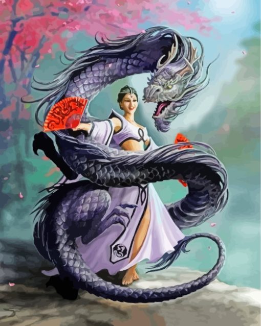 Aesthetic Woman And Dragon Paint by numbers