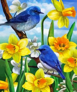 Blue Birds And Daffodils paint by numbers