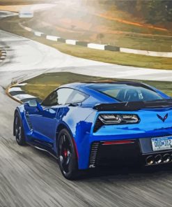 Blue corvette in the road paint by number