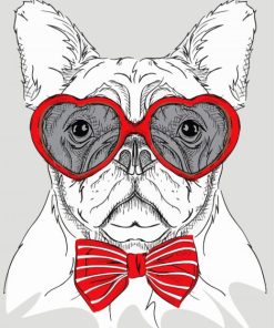 Bulldog with heart glasses And Bow Art paint by number