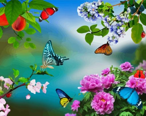 Butterflies And Flowers paint by numbers