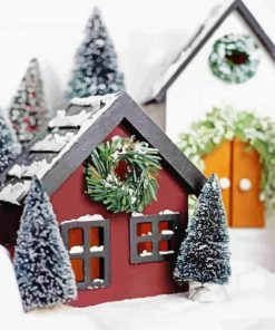 Christmas Birdhouse Farm paint by numbers