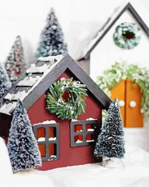 Christmas Birdhouse Farm paint by numbers