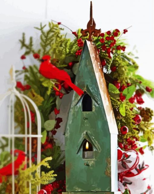 Christmas Birdhouse paint by numbers