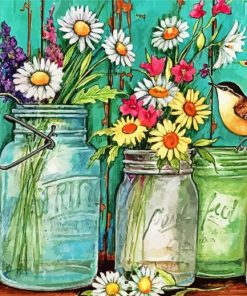 Flowers in Mason jars paint by numbers