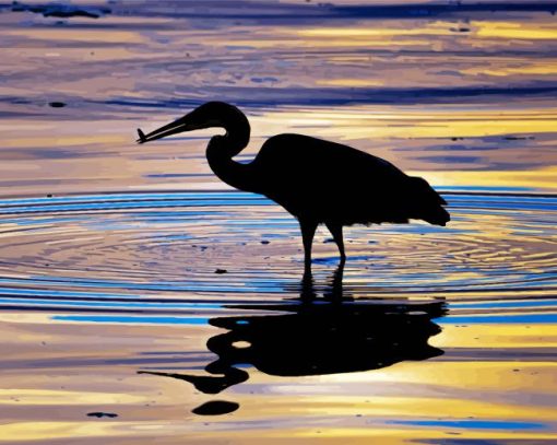 Heron Bird Silhouette paint by numbers