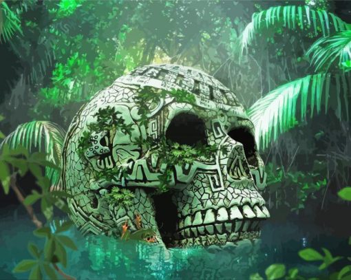 Jungle skull in lake paint by numbers