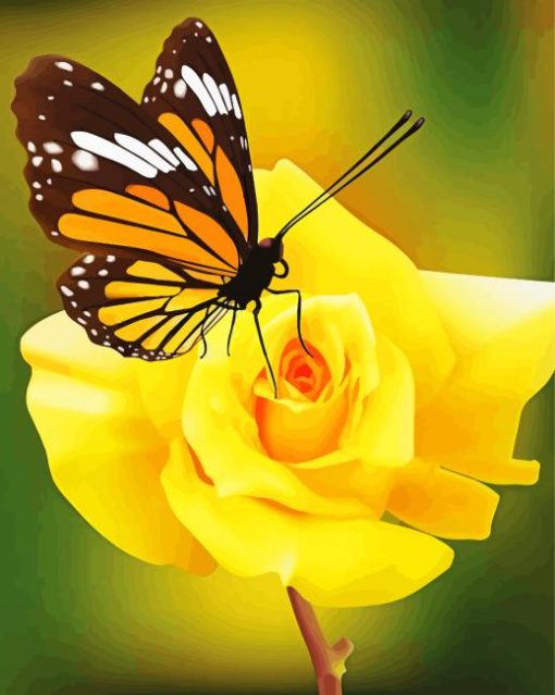 Yellow Rose And Butterfly paint by numbers