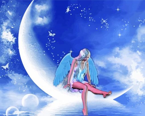 Sitting Angel On Moon Paint by numbers