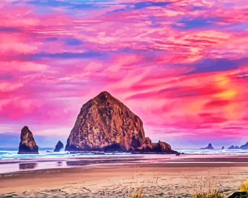 Sunset At Cannon Beach Haystack Rock Paint by numbers