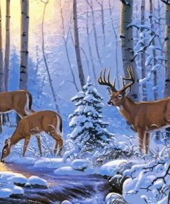 White Tailed Deer In Snow paint by numbers