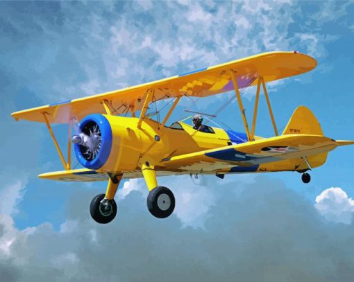 Yellow Biplane flying paint by numbers