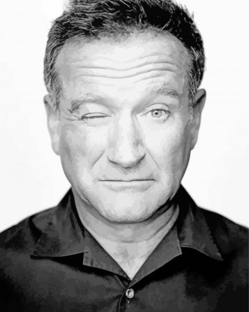 black and white Robin Williams paint by number