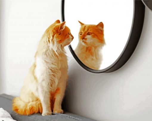 Cat Looking In A Ciricular Mirror paint by numbers