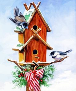 Christmas Birdhouse Snow paint by numbers