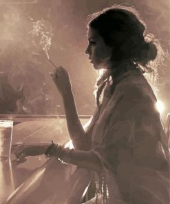 Woman Smoking Cigarette In A Bar paint by numbers