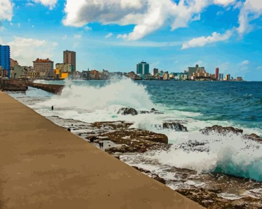 Malecon Beach In Havana paint by numbers