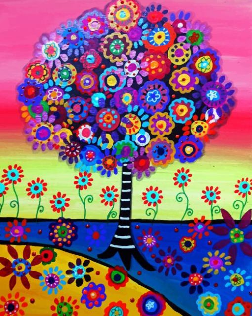 Mexican Folk Art Tree paint by numbers