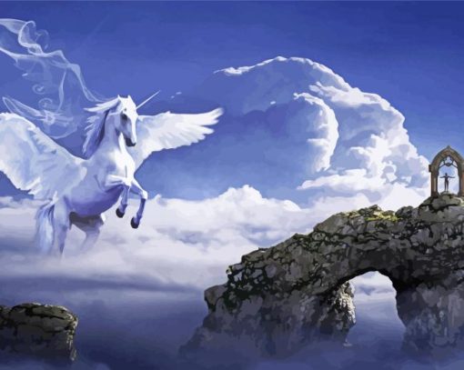 Pegasus On Cloud With Man On Hill paint by numbers