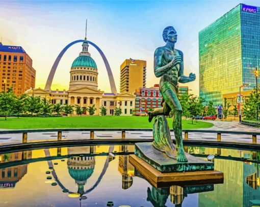 St Louis Runner Statue And Gateway Arch Paint by numbers