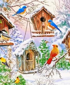 Winter Birdhouses Christmas paint by numbers