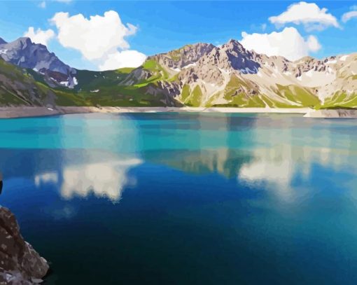 Lunersee lake in vorarlberg paint by numbers