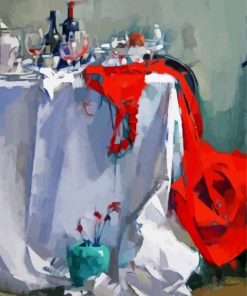 Red dress on table art paint by number