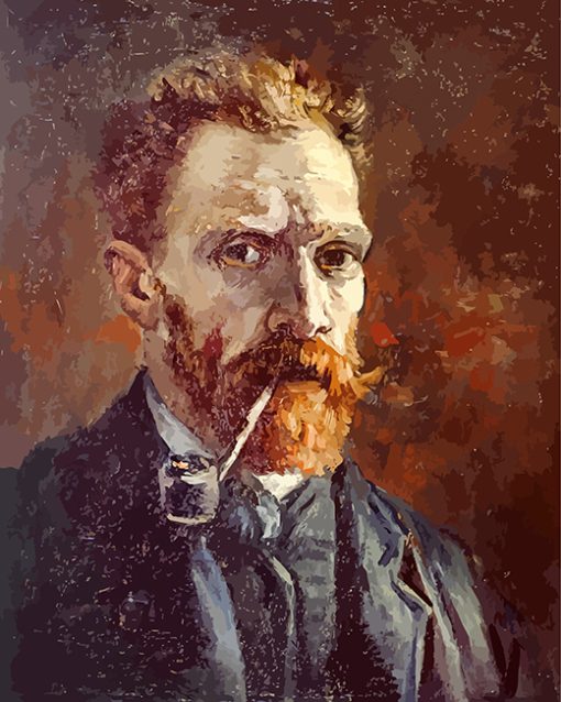 self portrait with pipe Vincent Van Gogh paint by number