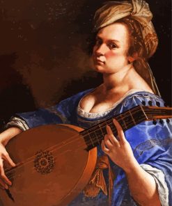 Self Portrait As A Lute Player Gentileschi paint by numbers