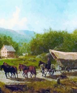 Horse with covered wagon paint by number