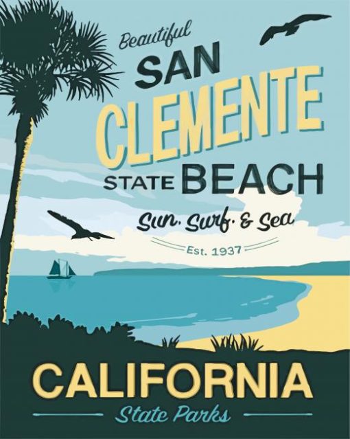 Aesthetic San Clemente Beach Poster paint by numbers