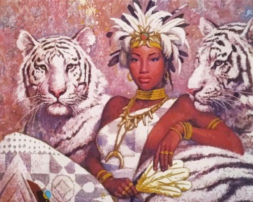 African Woman And Tiger paint by numbers