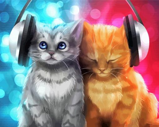 Cute Cats Listening To Music paint by numbers