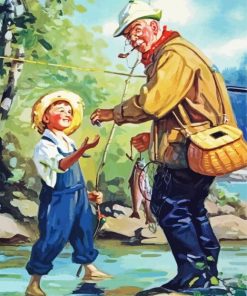 Vintage Grandpa Fishing With Grandson paint by numbers