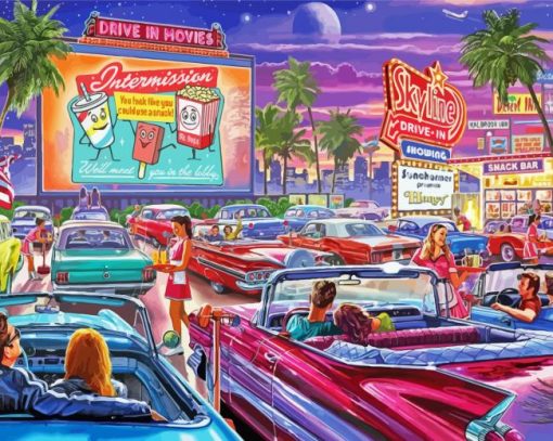 Vintage Drive In Movie paint by numbers