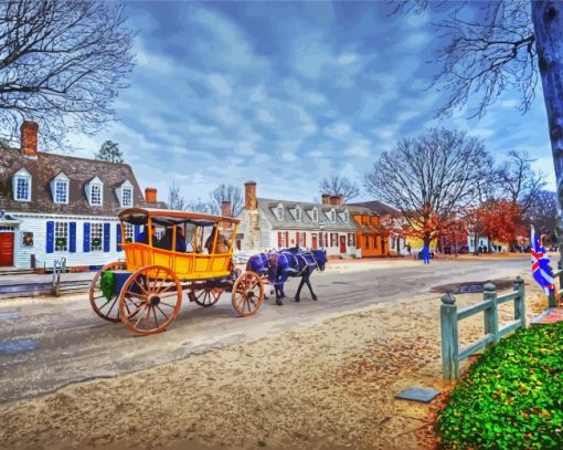 Colonial Williamsburg Landscape paint by numbers