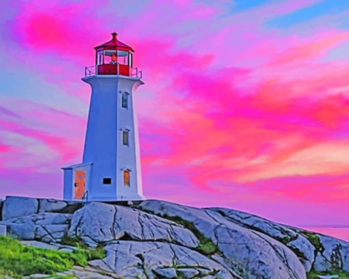 Peggys Cove Lighthouse At Sunset paint by numbers