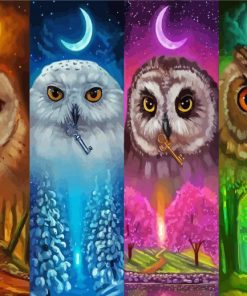 Four Seasoned Owls paint by numbers