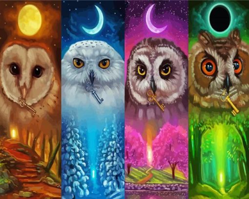 Four Seasoned Owls paint by numbers