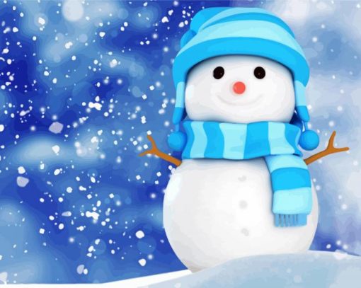 Winter Snowman Wearing Blue paint by numbers