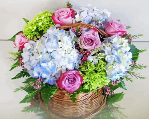 Basket With Hydrangeas paint by numbers