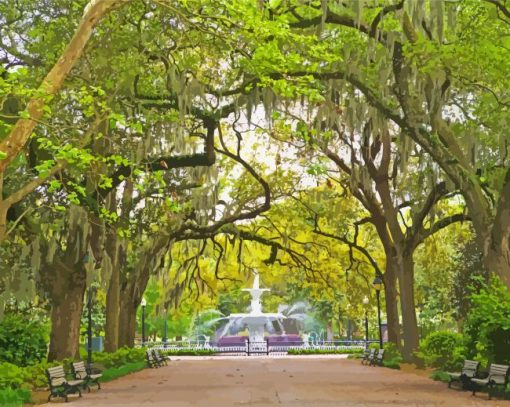 Forsyth Park Savannah GA paint by numbers