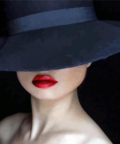 Lady In Black Hat With Bright Lipstick paint by numbers