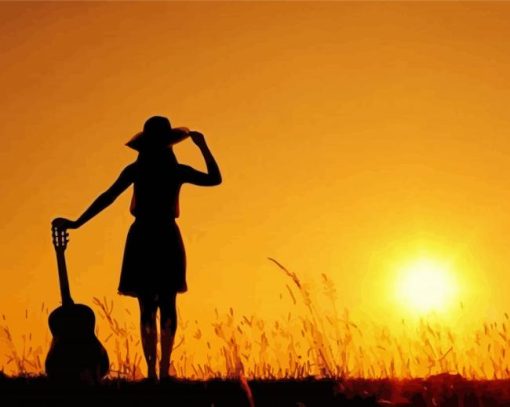 Lady And Guitar Sunset paint by numbers