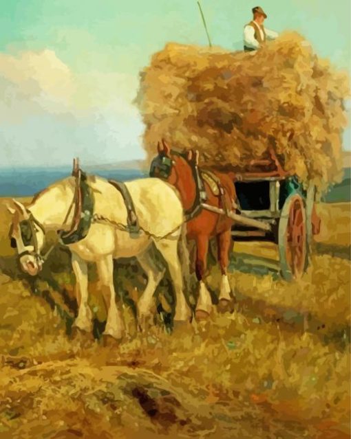 Vintage Harvesting With Horses paint by numbers