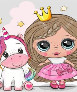 Adorable Princess And Unicorn paint by numbers