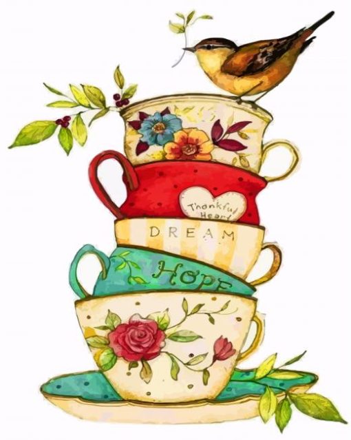 Bird On Teacups Paint By Numbers