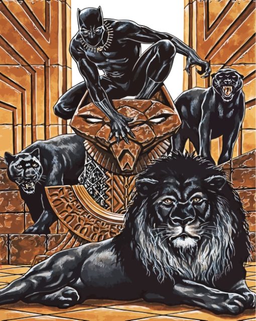 Black Panthers And Black Lion paint by numbers