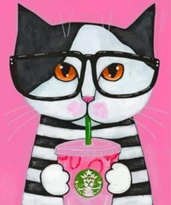 Cat Drinking Coffee Paint By Numbers