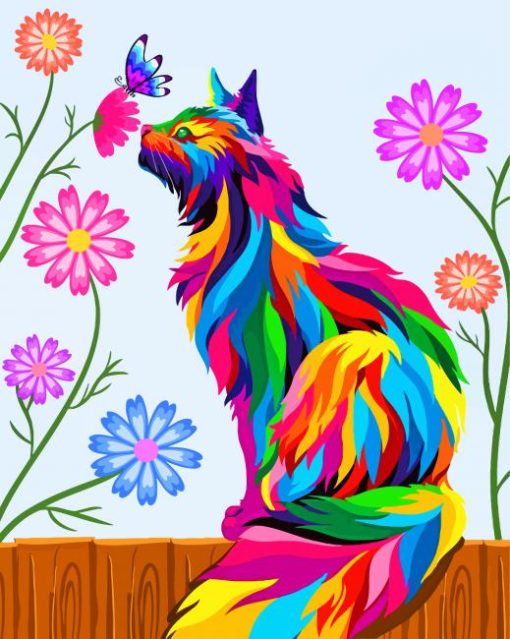 Colorful Cat Art paint by numbers